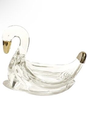 Vintage Swan Soap Dish Transparent Plastic Clear Gold Coloured Metal Accent Bird